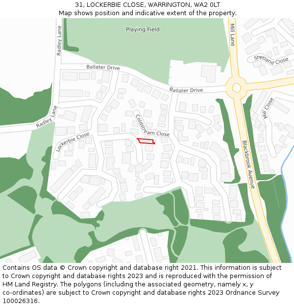 31, LOCKERBIE CLOSE, WARRINGTON, WA2 0LT: Location map and indicative extent of plot