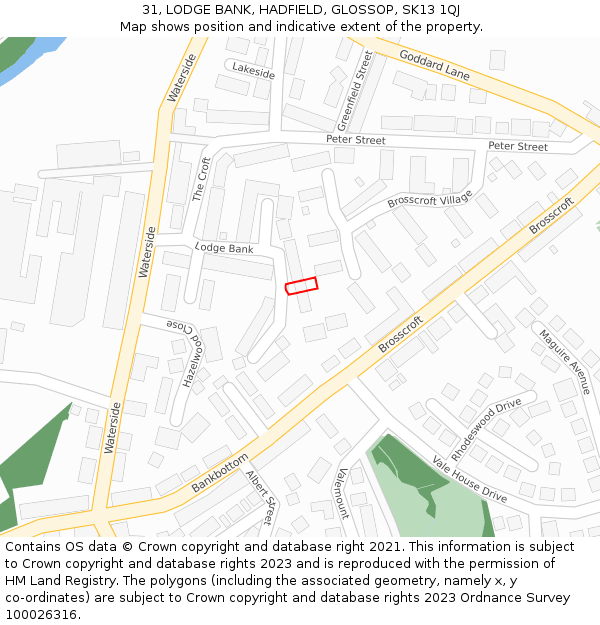 31, LODGE BANK, HADFIELD, GLOSSOP, SK13 1QJ: Location map and indicative extent of plot