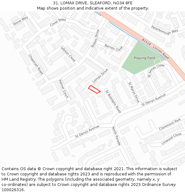 31, LOMAX DRIVE, SLEAFORD, NG34 8FE: Location map and indicative extent of plot