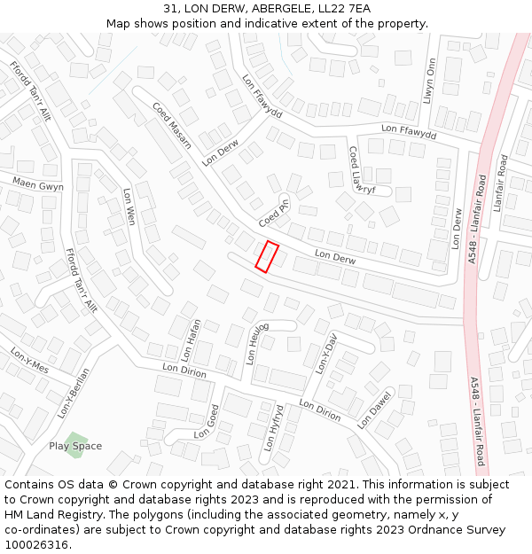 31, LON DERW, ABERGELE, LL22 7EA: Location map and indicative extent of plot