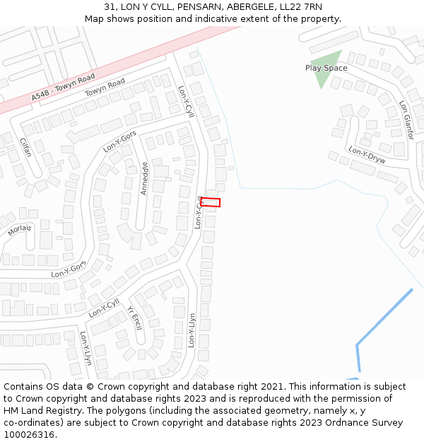 31, LON Y CYLL, PENSARN, ABERGELE, LL22 7RN: Location map and indicative extent of plot
