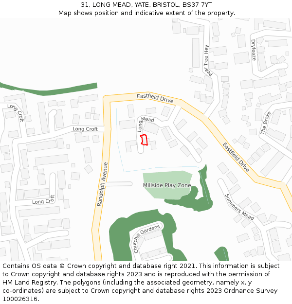 31, LONG MEAD, YATE, BRISTOL, BS37 7YT: Location map and indicative extent of plot