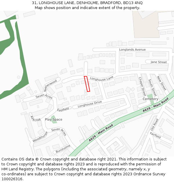 31, LONGHOUSE LANE, DENHOLME, BRADFORD, BD13 4NQ: Location map and indicative extent of plot