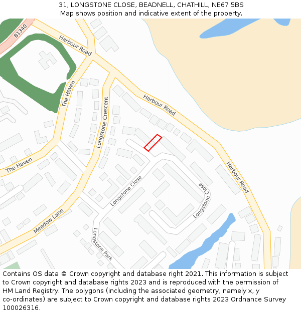 31, LONGSTONE CLOSE, BEADNELL, CHATHILL, NE67 5BS: Location map and indicative extent of plot