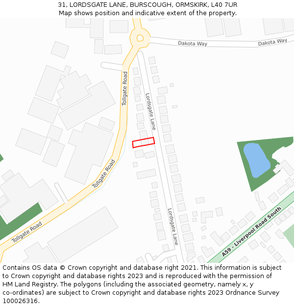 31, LORDSGATE LANE, BURSCOUGH, ORMSKIRK, L40 7UR: Location map and indicative extent of plot