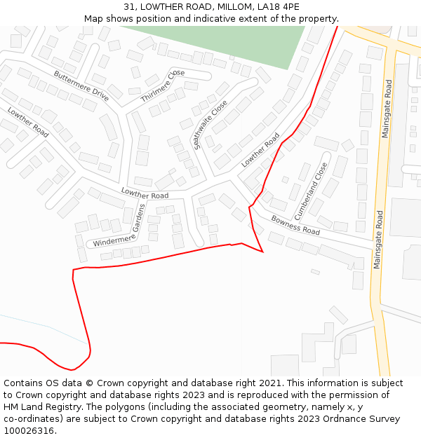 31, LOWTHER ROAD, MILLOM, LA18 4PE: Location map and indicative extent of plot