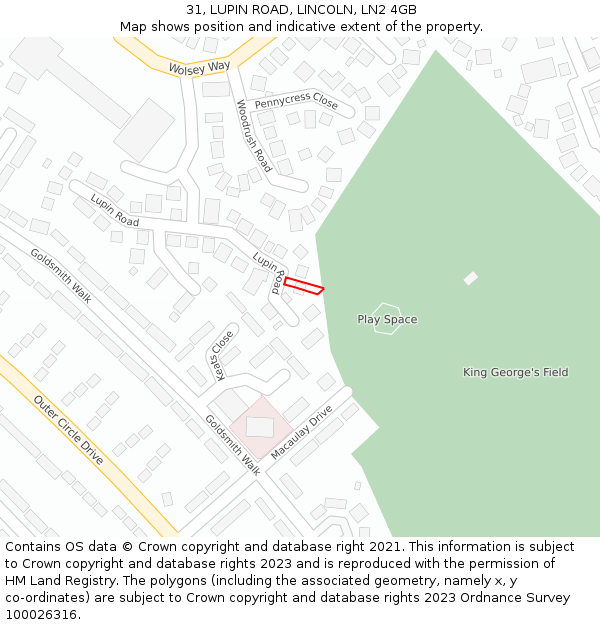 31, LUPIN ROAD, LINCOLN, LN2 4GB: Location map and indicative extent of plot