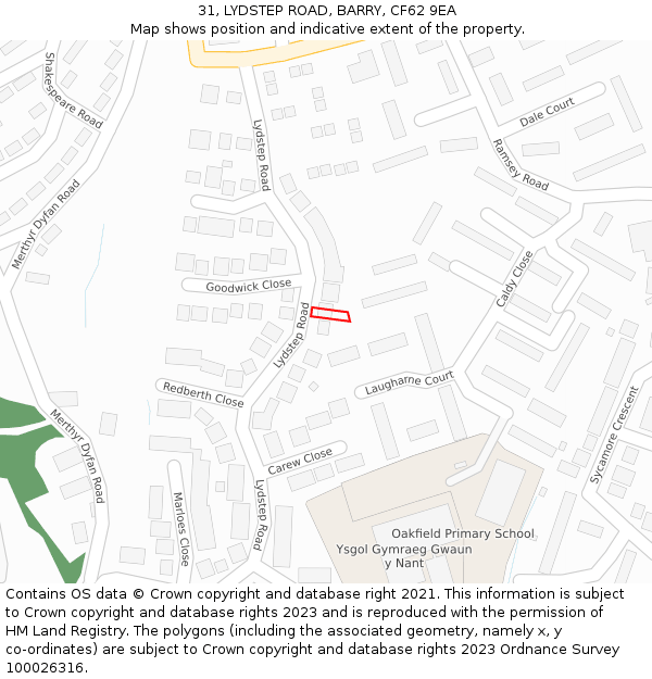 31, LYDSTEP ROAD, BARRY, CF62 9EA: Location map and indicative extent of plot