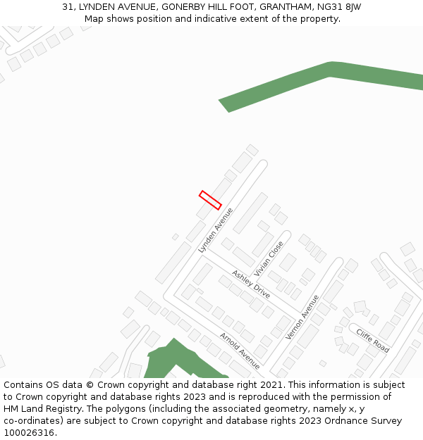 31, LYNDEN AVENUE, GONERBY HILL FOOT, GRANTHAM, NG31 8JW: Location map and indicative extent of plot