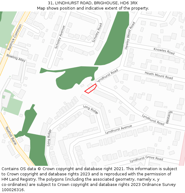 31, LYNDHURST ROAD, BRIGHOUSE, HD6 3RX: Location map and indicative extent of plot