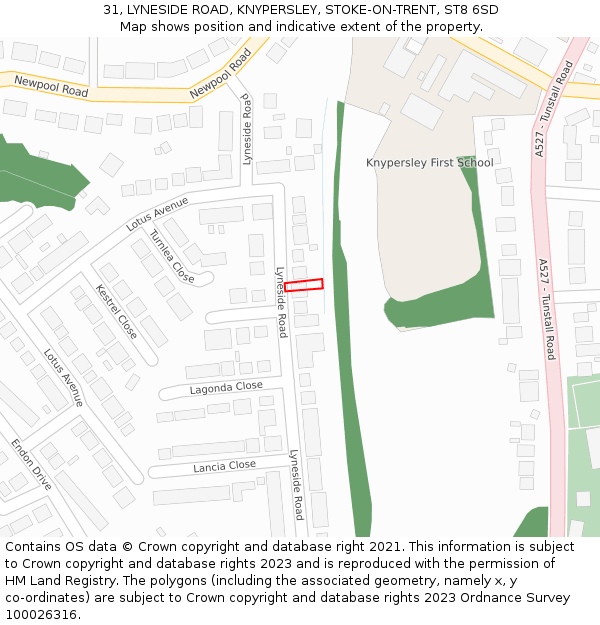 31, LYNESIDE ROAD, KNYPERSLEY, STOKE-ON-TRENT, ST8 6SD: Location map and indicative extent of plot