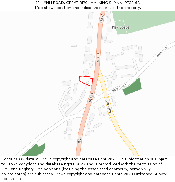 31, LYNN ROAD, GREAT BIRCHAM, KING'S LYNN, PE31 6RJ: Location map and indicative extent of plot