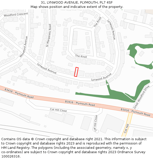 31, LYNWOOD AVENUE, PLYMOUTH, PL7 4SF: Location map and indicative extent of plot