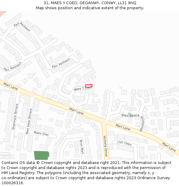 31, MAES Y COED, DEGANWY, CONWY, LL31 9NQ: Location map and indicative extent of plot