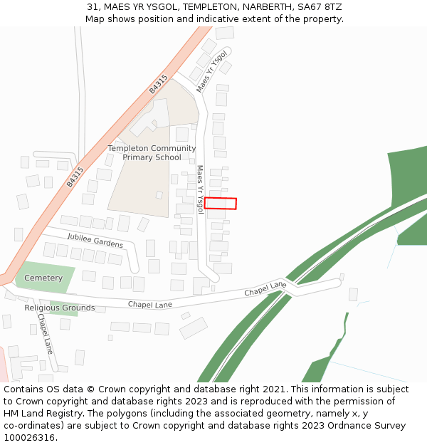 31, MAES YR YSGOL, TEMPLETON, NARBERTH, SA67 8TZ: Location map and indicative extent of plot