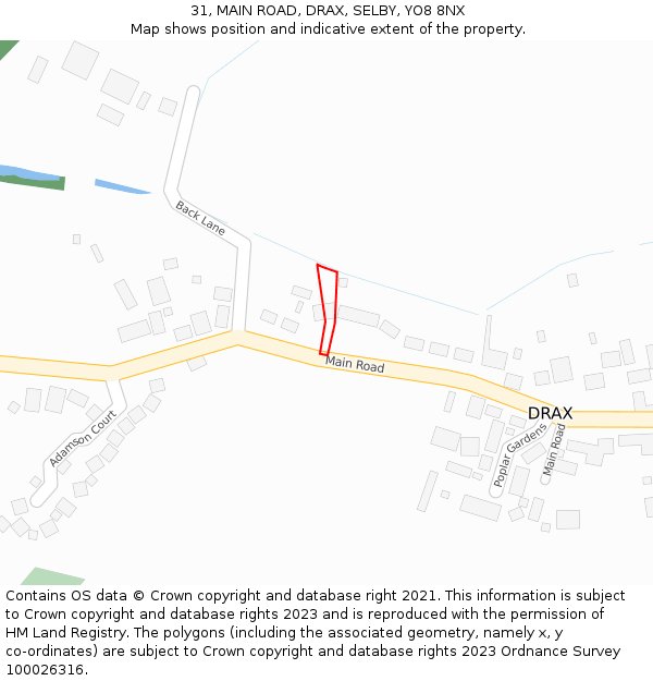 31, MAIN ROAD, DRAX, SELBY, YO8 8NX: Location map and indicative extent of plot