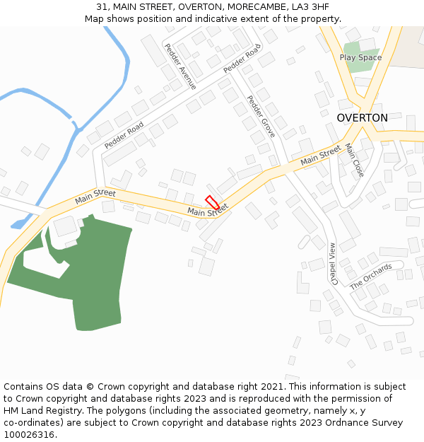 31, MAIN STREET, OVERTON, MORECAMBE, LA3 3HF: Location map and indicative extent of plot