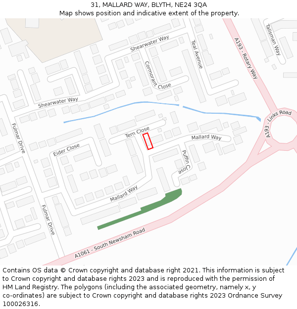 31, MALLARD WAY, BLYTH, NE24 3QA: Location map and indicative extent of plot