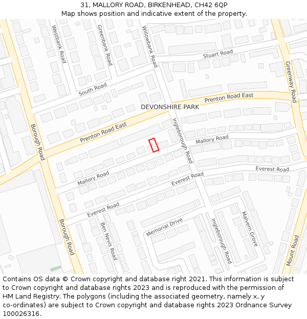 31, MALLORY ROAD, BIRKENHEAD, CH42 6QP: Location map and indicative extent of plot