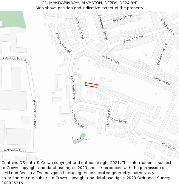 31, MANDARIN WAY, ALVASTON, DERBY, DE24 8YE: Location map and indicative extent of plot