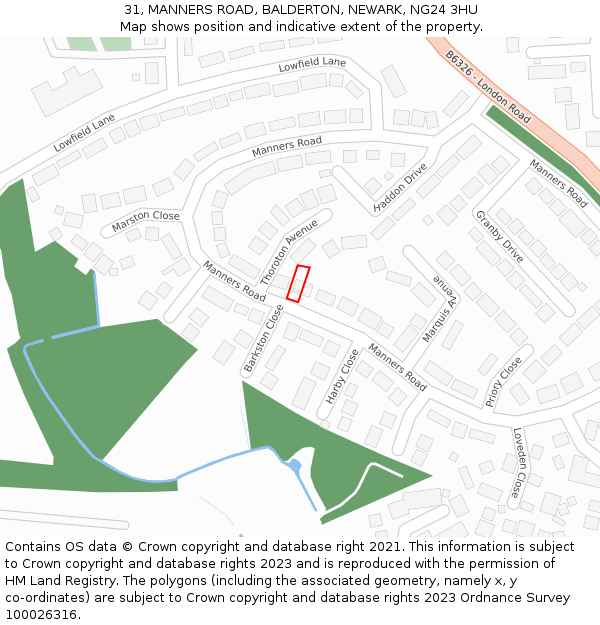 31, MANNERS ROAD, BALDERTON, NEWARK, NG24 3HU: Location map and indicative extent of plot