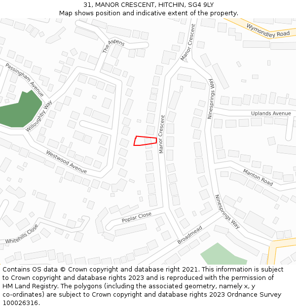 31, MANOR CRESCENT, HITCHIN, SG4 9LY: Location map and indicative extent of plot