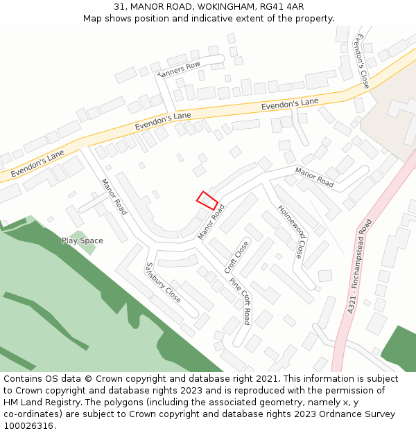 31, MANOR ROAD, WOKINGHAM, RG41 4AR: Location map and indicative extent of plot