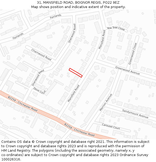 31, MANSFIELD ROAD, BOGNOR REGIS, PO22 9EZ: Location map and indicative extent of plot