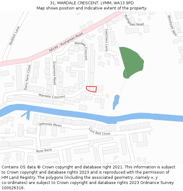 31, MARDALE CRESCENT, LYMM, WA13 9PD: Location map and indicative extent of plot