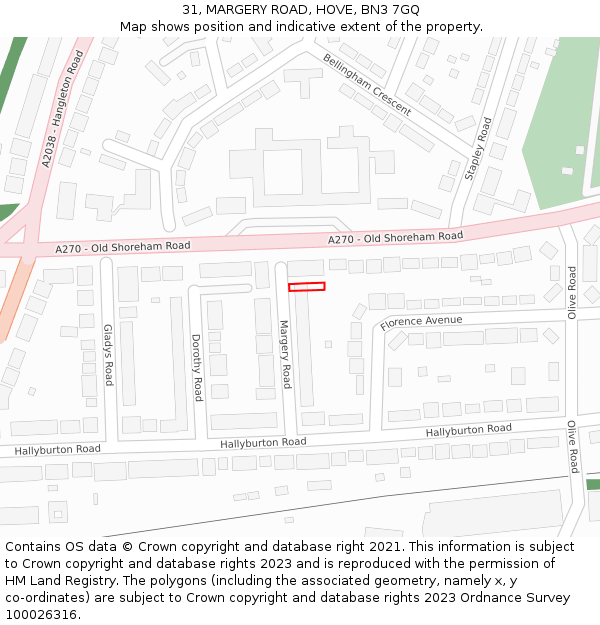 31, MARGERY ROAD, HOVE, BN3 7GQ: Location map and indicative extent of plot