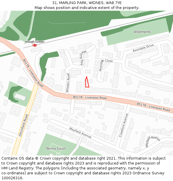 31, MARLING PARK, WIDNES, WA8 7YE: Location map and indicative extent of plot