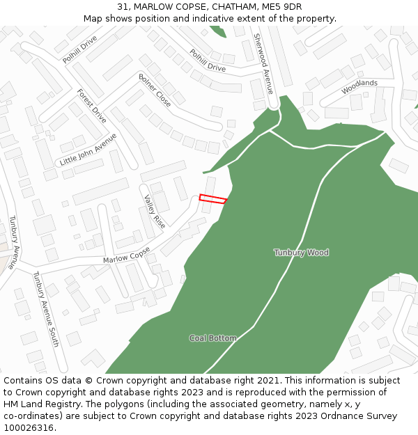 31, MARLOW COPSE, CHATHAM, ME5 9DR: Location map and indicative extent of plot