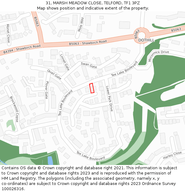 31, MARSH MEADOW CLOSE, TELFORD, TF1 3PZ: Location map and indicative extent of plot