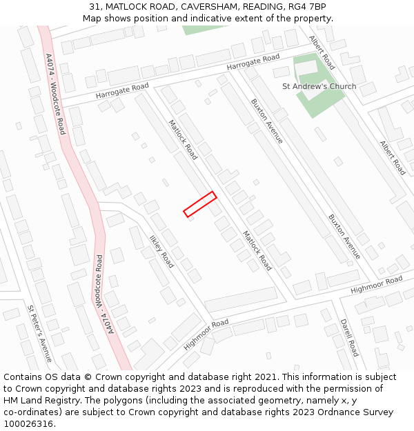 31, MATLOCK ROAD, CAVERSHAM, READING, RG4 7BP: Location map and indicative extent of plot
