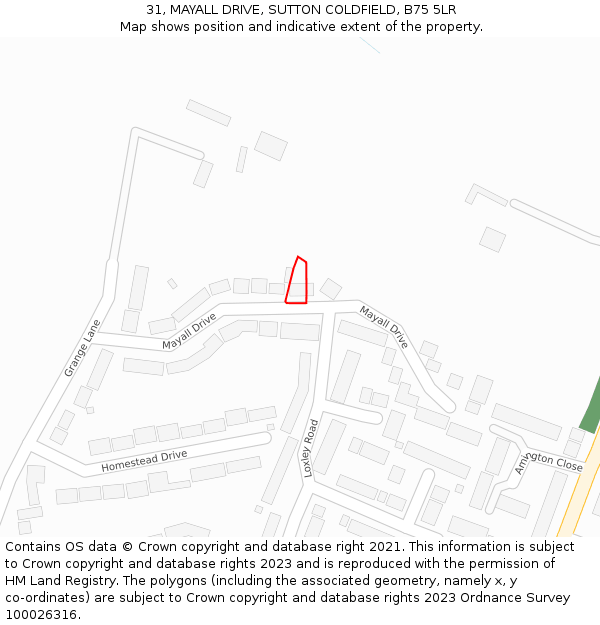 31, MAYALL DRIVE, SUTTON COLDFIELD, B75 5LR: Location map and indicative extent of plot