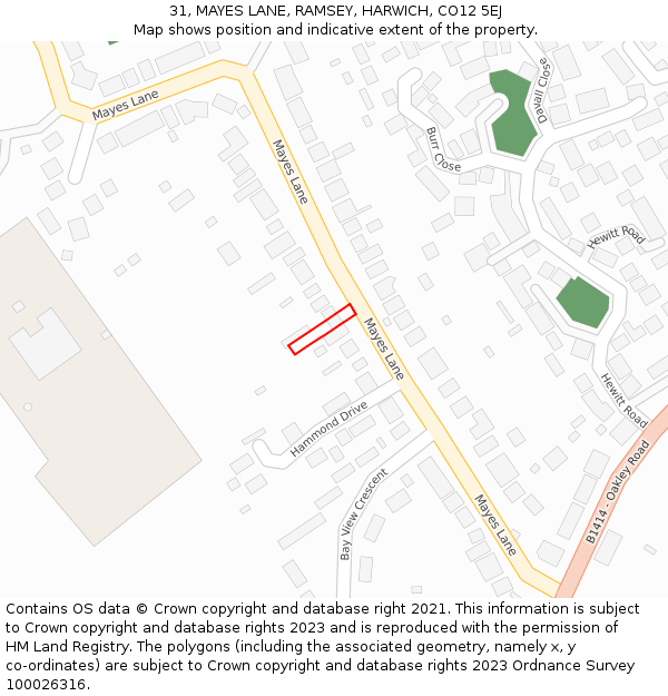 31, MAYES LANE, RAMSEY, HARWICH, CO12 5EJ: Location map and indicative extent of plot