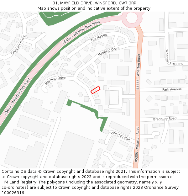 31, MAYFIELD DRIVE, WINSFORD, CW7 3RP: Location map and indicative extent of plot