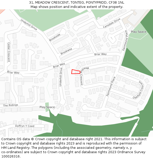 31, MEADOW CRESCENT, TONTEG, PONTYPRIDD, CF38 1NL: Location map and indicative extent of plot