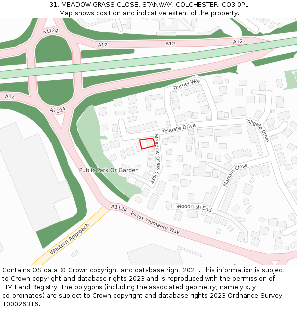 31, MEADOW GRASS CLOSE, STANWAY, COLCHESTER, CO3 0PL: Location map and indicative extent of plot