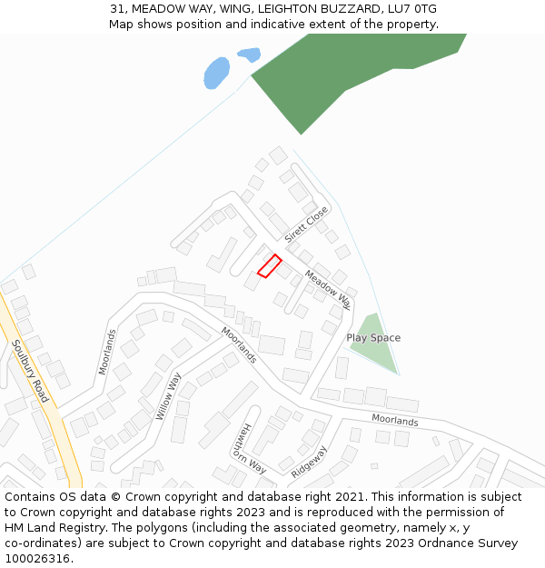 31, MEADOW WAY, WING, LEIGHTON BUZZARD, LU7 0TG: Location map and indicative extent of plot