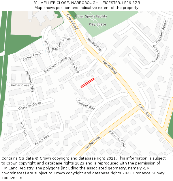 31, MELLIER CLOSE, NARBOROUGH, LEICESTER, LE19 3ZB: Location map and indicative extent of plot