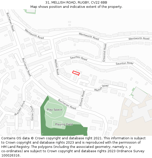 31, MELLISH ROAD, RUGBY, CV22 6BB: Location map and indicative extent of plot