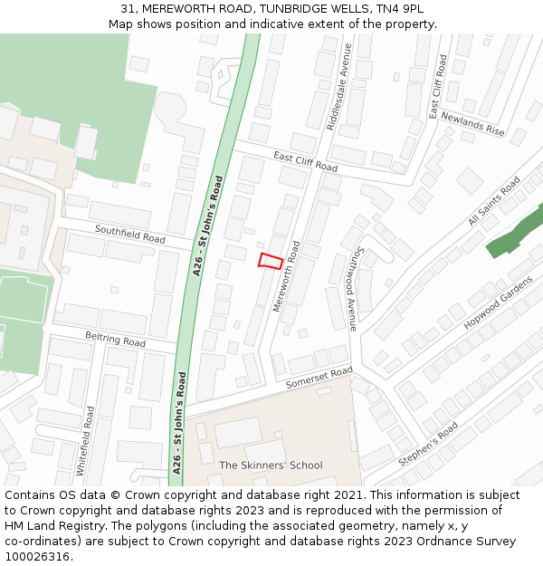 31, MEREWORTH ROAD, TUNBRIDGE WELLS, TN4 9PL: Location map and indicative extent of plot