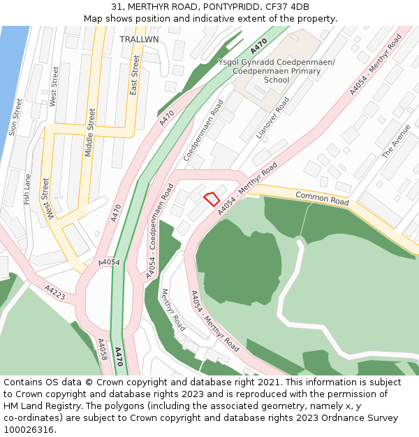 31, MERTHYR ROAD, PONTYPRIDD, CF37 4DB: Location map and indicative extent of plot