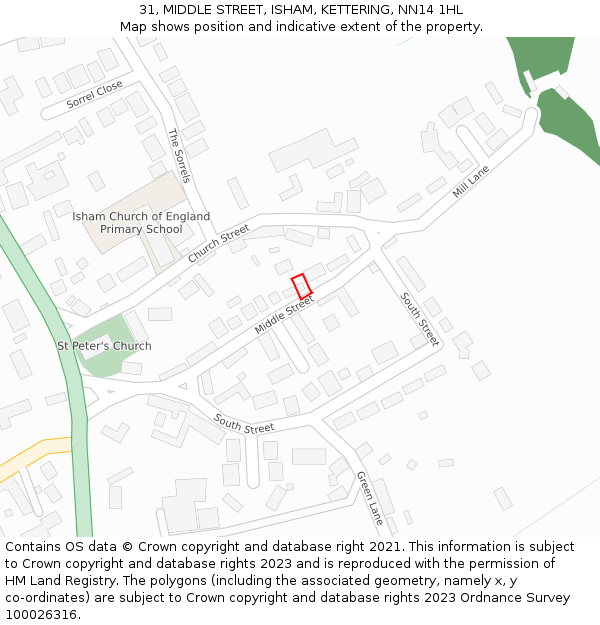 31, MIDDLE STREET, ISHAM, KETTERING, NN14 1HL: Location map and indicative extent of plot