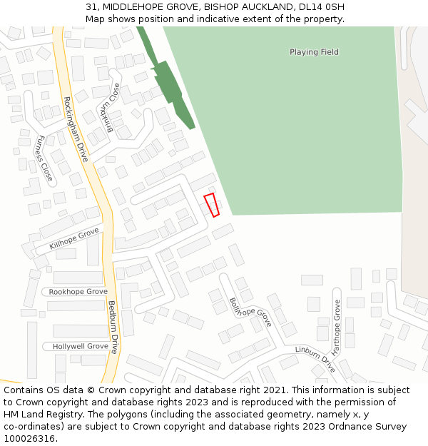 31, MIDDLEHOPE GROVE, BISHOP AUCKLAND, DL14 0SH: Location map and indicative extent of plot