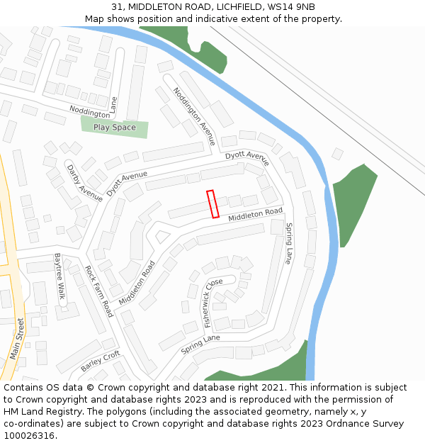 31, MIDDLETON ROAD, LICHFIELD, WS14 9NB: Location map and indicative extent of plot