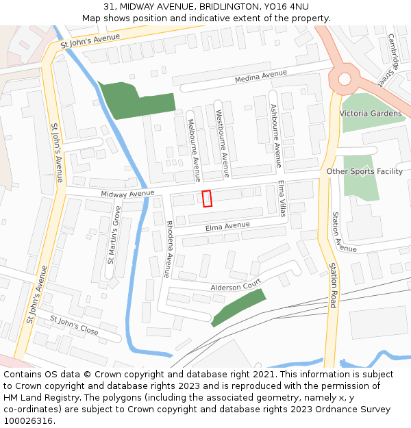 31, MIDWAY AVENUE, BRIDLINGTON, YO16 4NU: Location map and indicative extent of plot