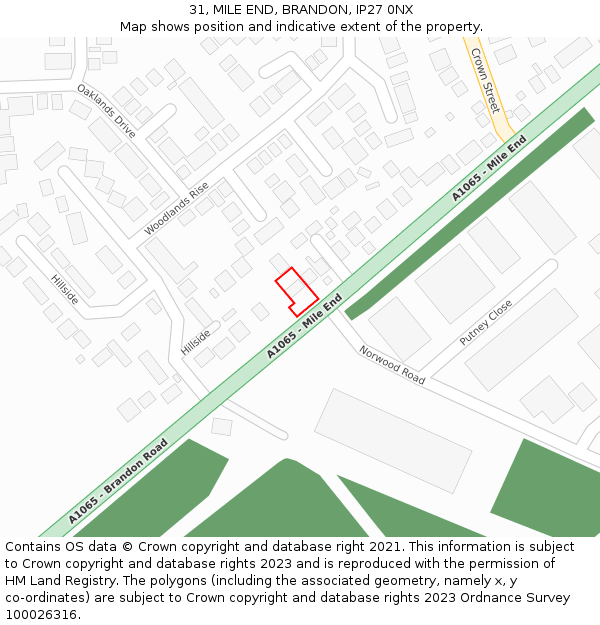31, MILE END, BRANDON, IP27 0NX: Location map and indicative extent of plot