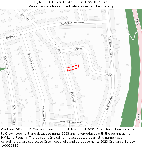 31, MILL LANE, PORTSLADE, BRIGHTON, BN41 2DF: Location map and indicative extent of plot